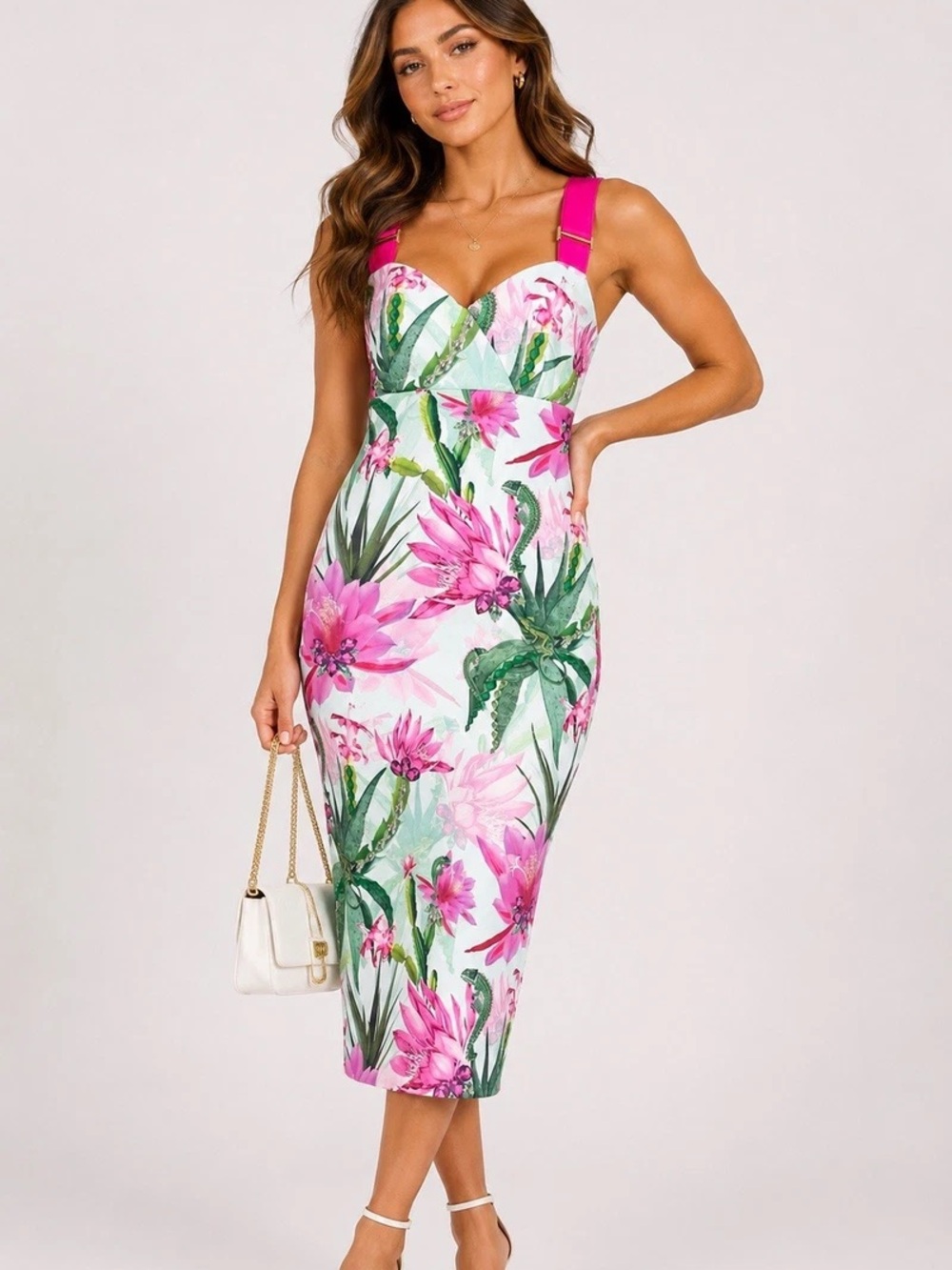 Ted Baker Hot Pink & Aqua Floral Strapless Dress